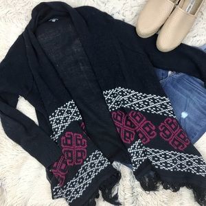 Charlotte Russe Navy Blue Fringe Open Front Cardi